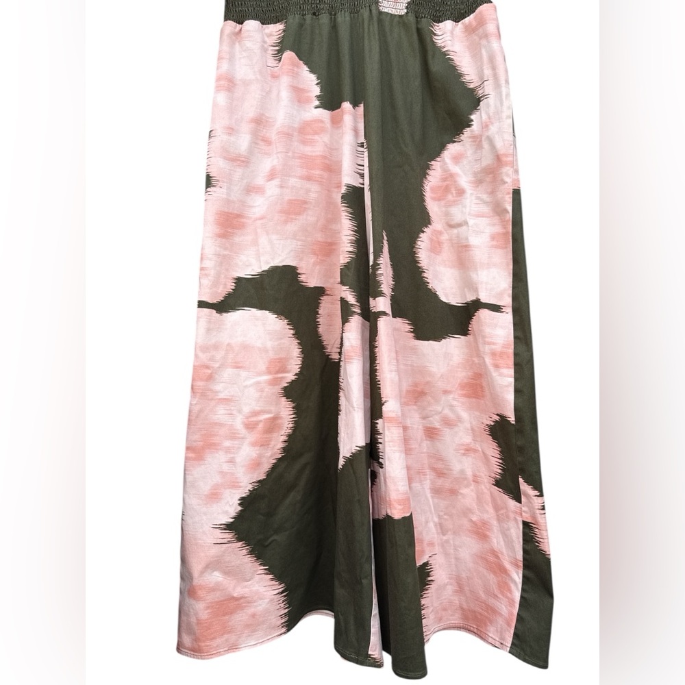 Anthropologie Hutch Green Pink Wide Leg Jumpsuit Size 1X Plunging V-Neck - Picture 9 of 15